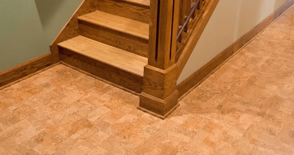 End of a staircase with cork flooring in Charleston, SC